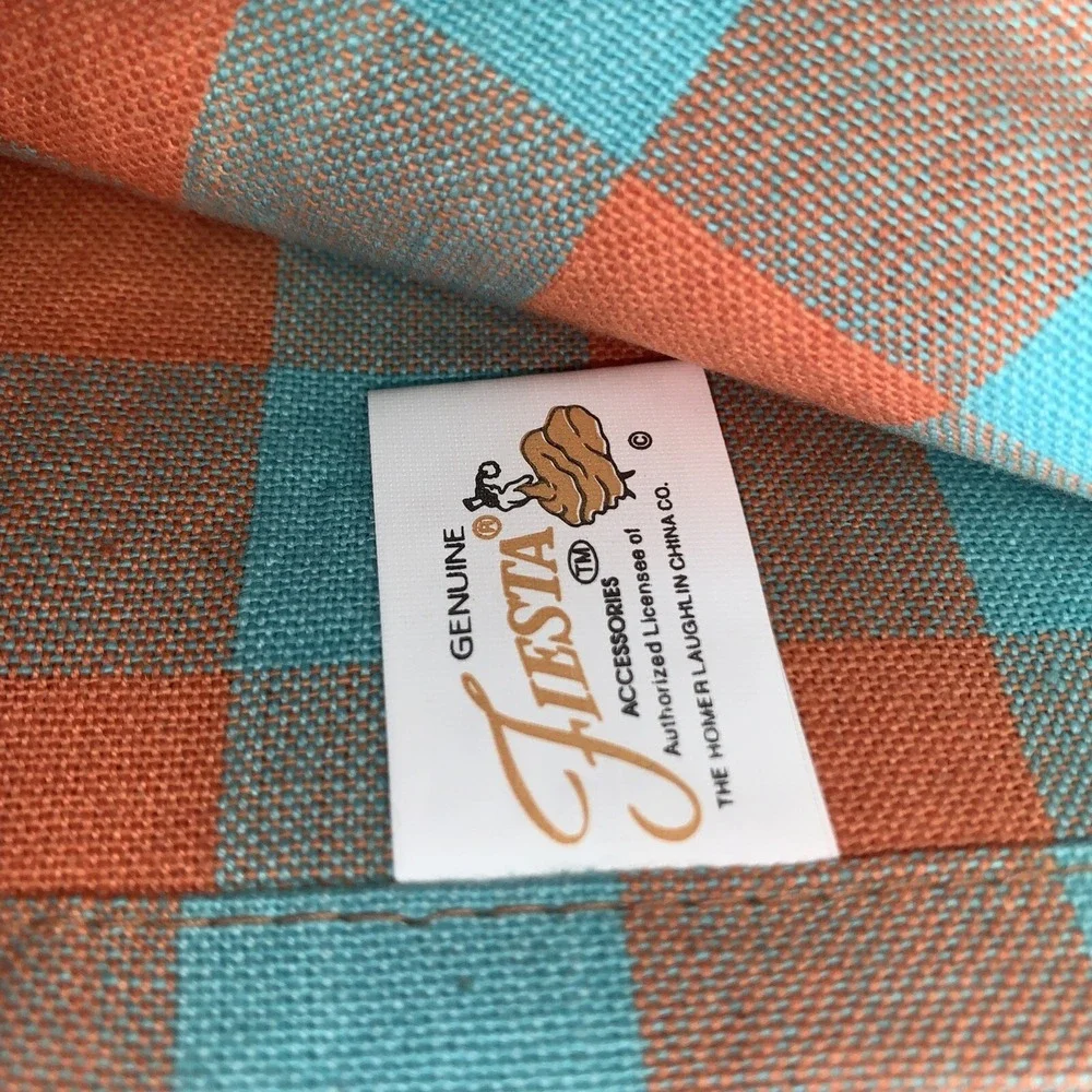 4 HOMER LAUGHLIN FIESTA Ware BISTRO CHECK PLAID NAPKINS NOS Turquoise Orange 17